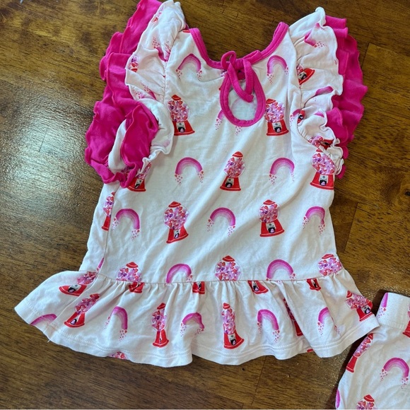 Free Birdees pink bumble gum heart ruffle two piece bamboo outfit size 3T - Picture 7 of 7